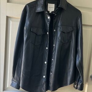 Avec Les Filles Black Leather Button-Down Shirt